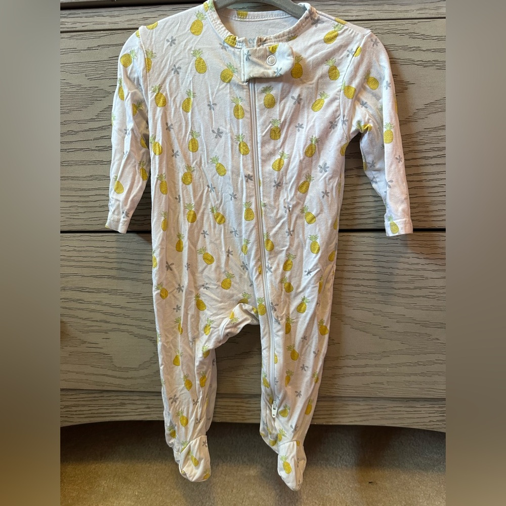 Coco Moon Baby Pineapple Print Footed One-Piece - White and Yellow- Hawaii